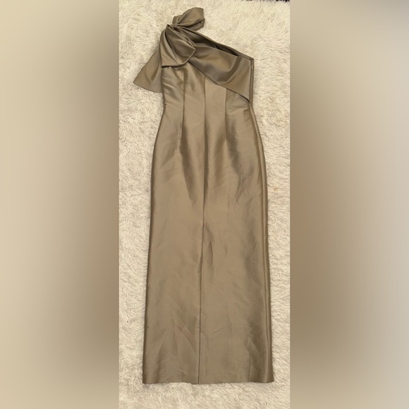 Sachin and Babi BONNIE one shoulder bow Pewter Gown sz 10 - Picture 4 of 6